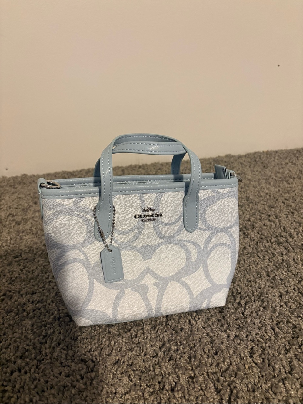 Coach Mini Tote in Pale Blue and White Signature Print
